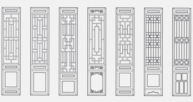 大通常用中式仿古花窗图案隔断设计图